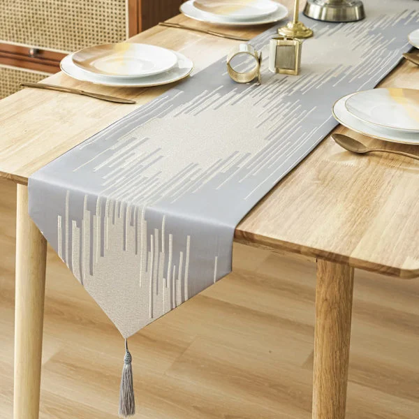 Pöytäliina Harmaa 30x180cm Ylellinen Ruokapöydän Liina Tupsuilla Kestävä Pöytäliina Kotiin Keittiöön Juhlapyhiin Ravintolaan