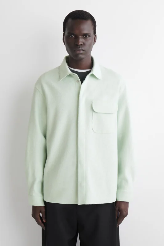 COS Men's Boiled Wool Overshirt in Green