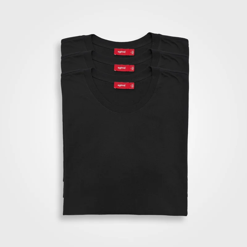 Recycled Cotton Black T-Shirts for Women, 3-Pack Black T-Shirts, Medium