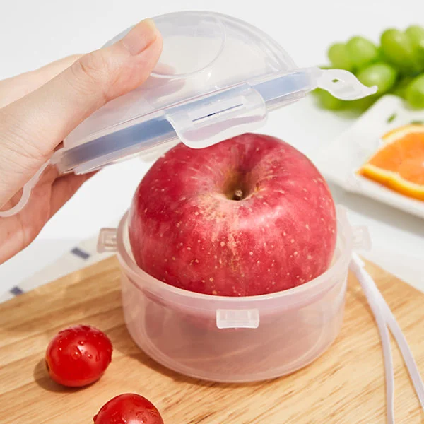 Liten förvaringsbehållare för frukt och grönsaker, mikrovågssäker plastlåda med lock för lök, tomat, citron, äpple