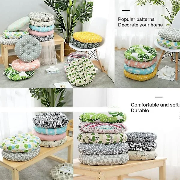 [LLC] 40 cm Bohemian Round Bistro Seat Cushion Geometric Striped Leaf Print Thick Chair Pad Tatami Floor Pillow Home Decor