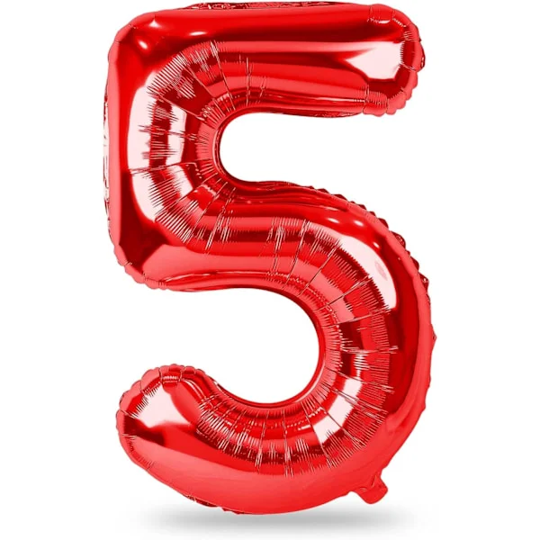 40 tommer rød nummer 5 ballong, gigantisk folie helium selvblåsende tallballong for 5-årsdag jubileum eksamensfest tilbehør Nummer 5