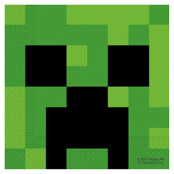 Minecraft Servetter 20-pack 33x33 cm FSC – Gröna Creeper Servetter, 2-lagers Papper, Barnkalas & Festtillbehör