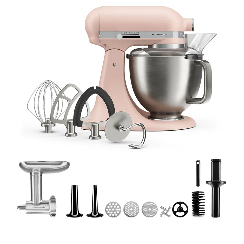 Kitchenaid Artisan Plus yleiskone lihamyllyllä 4,7 litraa, feather pink