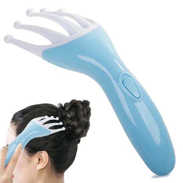 Huvudmassager hårbotten med vibration, metallkulor, blå/rosa