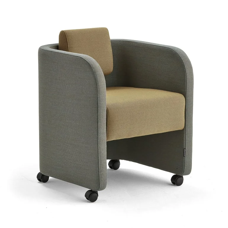 Lenestol COMFY med hjul, ull, turkisoransje/gull