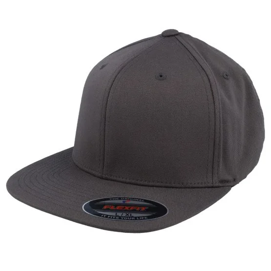 Flexfit - Flat Brim Dark Grey Fitted Fitted Grey Cap - @ Hatstore