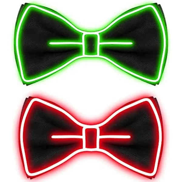 Lysende Sløyfe for Menn 2 Stykker Neonsløyfer LED Sløyfe Rød og Grønn El Wire Sløyfe Selvlysende LED Sløyfe for Barn Gutter Menn Rave Party Morsom