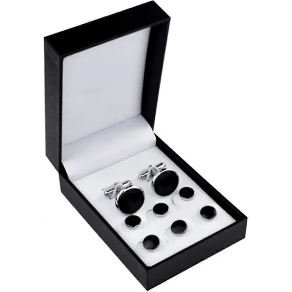 Black Silver Tuxedo Dress Shirt Studs and Cufflinks Set, Men's Cufflinks and Dress Shirt Studs Set, AB