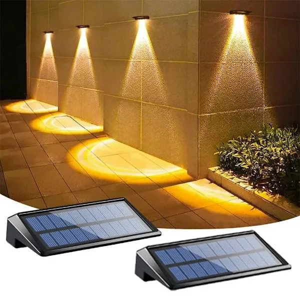 2-pakning solcellelamper 4 LED solcellelamper for gjerde Utendørs vanntette solcellelamper for terrasse Vegglamper for gjerdestolper Hagegang