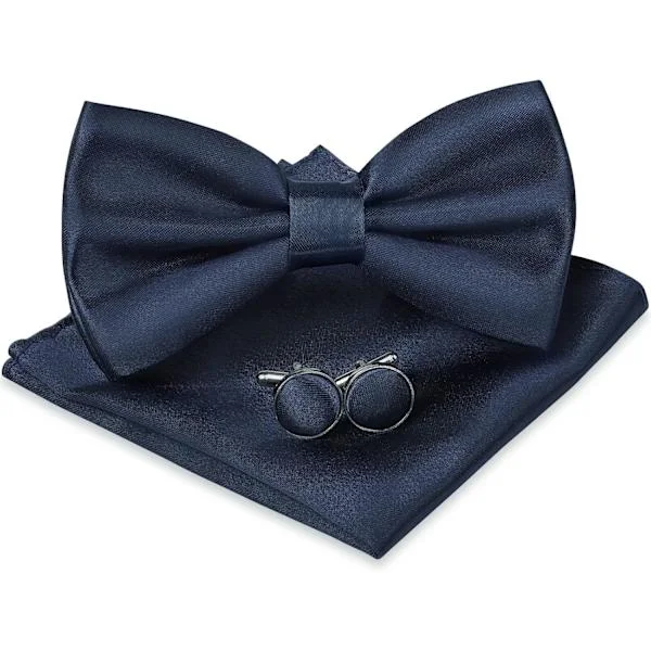 Men's Tie, Tie with Hook, Cufflinks and Handkerchief Set, Navy Blue
