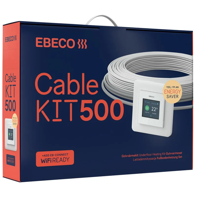 Ebeco Cable Kit 500 Golvvärmekit med värmekabel och termostat 18,5 m, 200 W, Värme