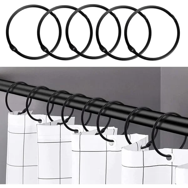 Black - 24 Shower Curtain Rings, Stainless Steel Shower Curtain Hooks for Bathroom