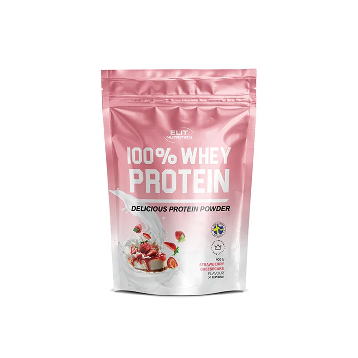 Valleprotein Elit Nutrition ELITE 100% Whey Protein 900 g (6 smagsvarianter), Strawberry Cheescake - Bodyman.dk