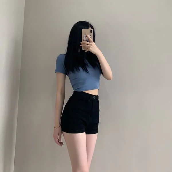 Jeansshorts för kvinnor Sommar Harajuku Hög midja Elastiska Jeansshorts