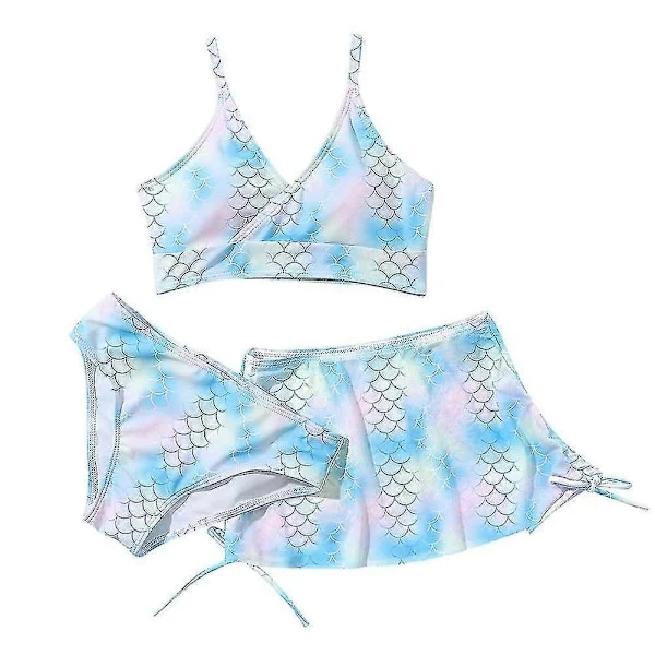 Sommer Tankini sæt til små piger, 3 stk./sæt, strand surf badetøj 8-12 år, piger, polstret bikini badedragt sæt