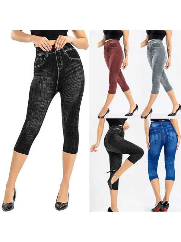 AliExpress - 1 pièces femmes Denim imprimé Leggings femme mode mince Leggings Faux jean Leggings dame Stretch imprimé Leggins pantalon Capri pantalon