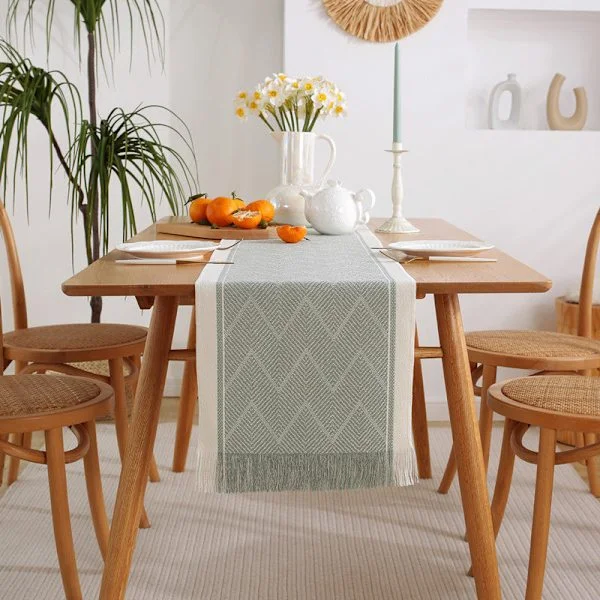 Käsityönä tehty pöytäliina tupsuilla, amerikkalainen jacquard-pöytäliina, pöytäliina, lipaston suojus, pyyhe, koristeellinen pölytiivis pöytäliina 