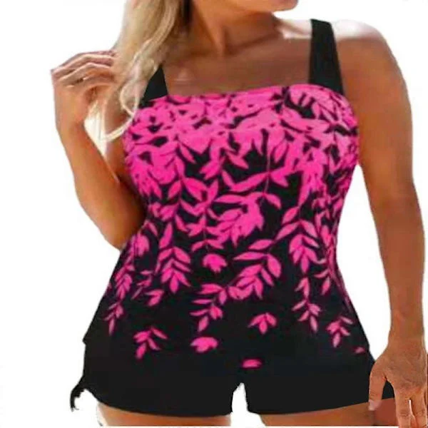 Dam Badkläder Tankini Baddräkt Toppar Shorts Set Plus Storlek Rosröd