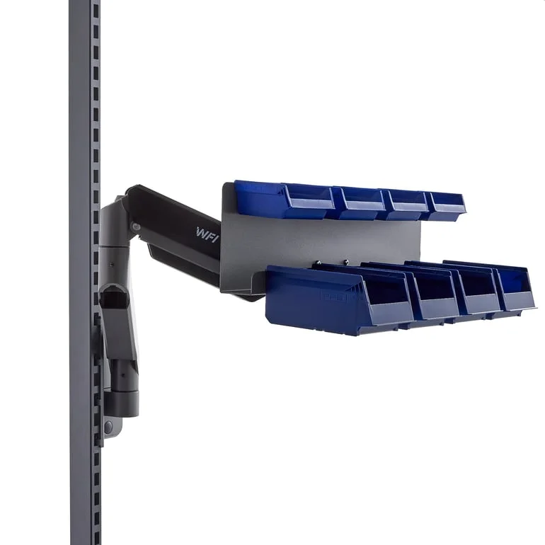 Bakskinne til arbeidsbenk ROBUST/SOLID/VERVE, justerbar arm, 8 kasser