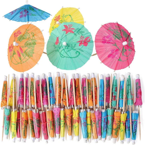 [200 st] Cocktailparaplyer Drinkparaplyer Tandpetare - Färgglada Pappersparaplyer Cocktailparaplyer för Luau Paraply Hawaii Tiki Party Dekorationer
