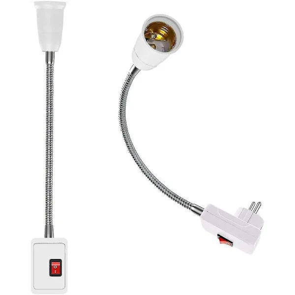 2-pack E27 LED-lamphållare med strömbrytare, lamphållare adapterkonverterare med 5,9" flexibel svanhals och EU-kontakt, E27 lamphållare för kontor 