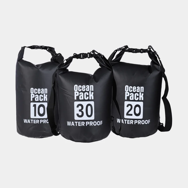 Conjunto de drybags / sacos náuticos Ocean Pack, 500D, 10/20/30 litros, preto, 3-pack