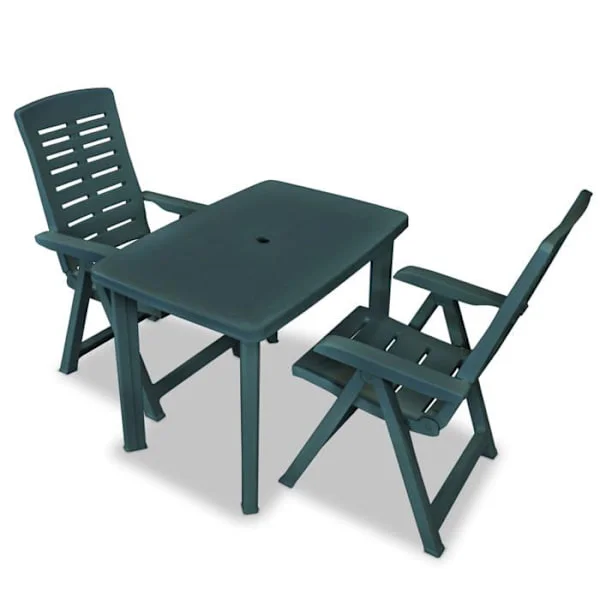 Ensemble bistro - Maison Exclusive - Grön plast - 1 bord 2 hopfällbara stolar - Ryggstöd 4 lägen