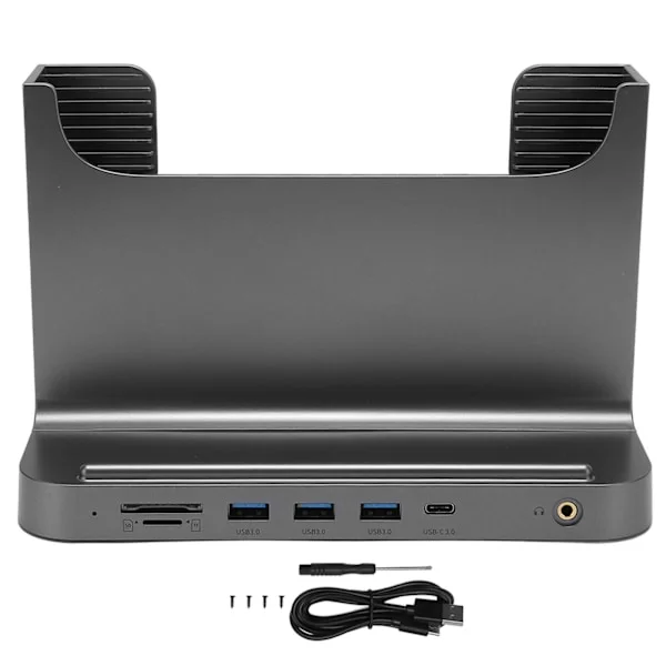 Vertikalt PC-stativ 8 i 1 dockningsstation Stabil signalöverföring Mini PC-stativ för OS X Kontorsgränssnittsutvidgning Rymdgrå