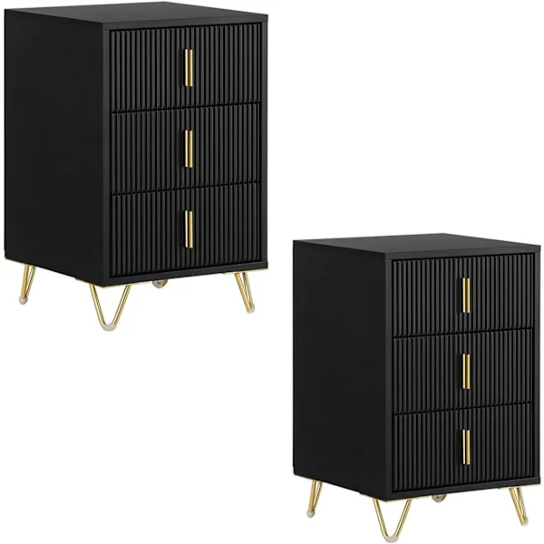SoBuy musta yöpöytä kanssa 3 laatikkoa 40x36x63cm, moderni FBT115-L-SCHx2