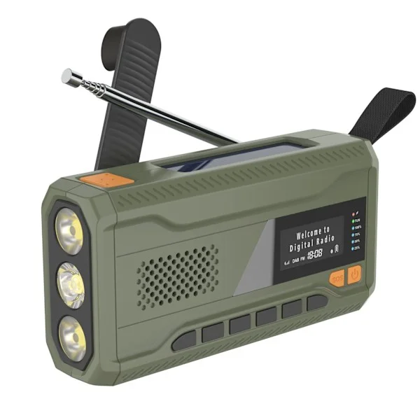 Bærbar DAB/FM-radio, 4000 mAh Dynamo Solar Radio, Solar Crank Radio, Survival Solar Radio DAB Radio USB-lader med nødalarm - WELLNGS