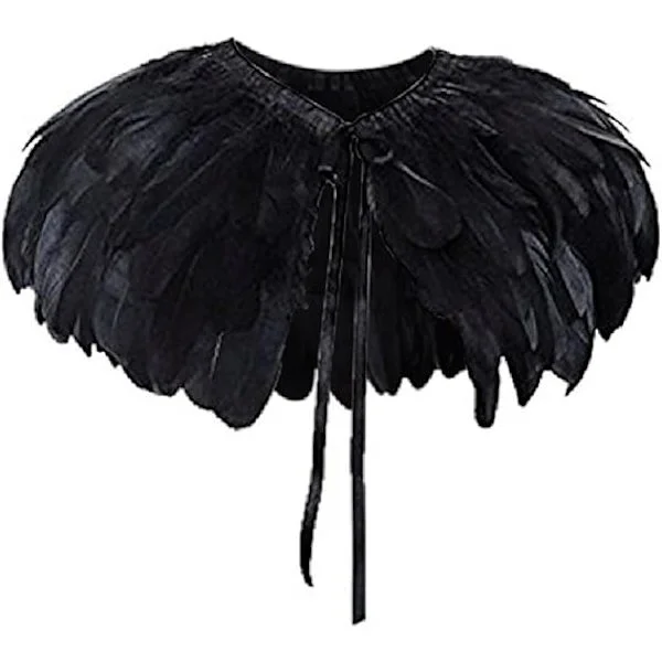 Kvinnors gotiska naturfjädrar sjal shrug axeljacka Halloween fest toppar blusar halsduk