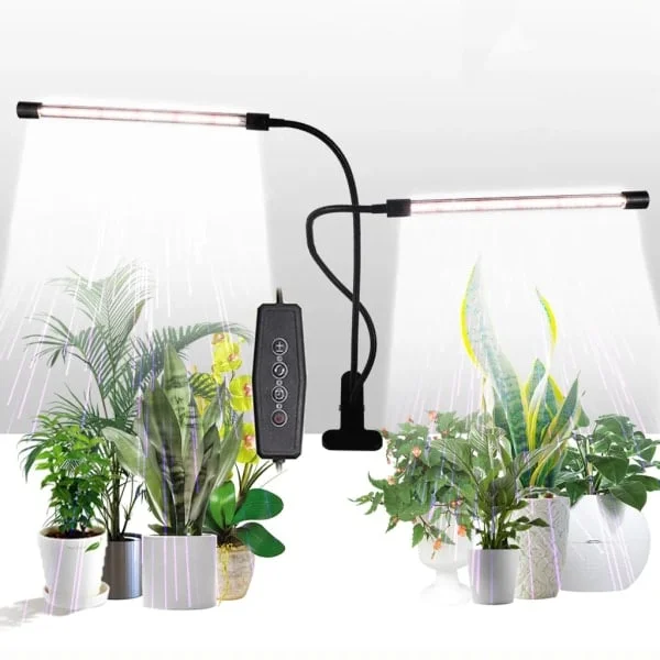 Växtlampa 40W LED växtlampa 2 huvuden växtlampa inomhusväxter odlingslampa med timer