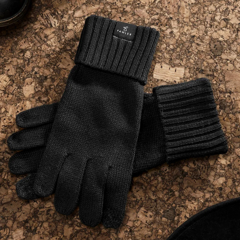 Freek Black Knitted Cotton Gloves for Men - Winter Gloves