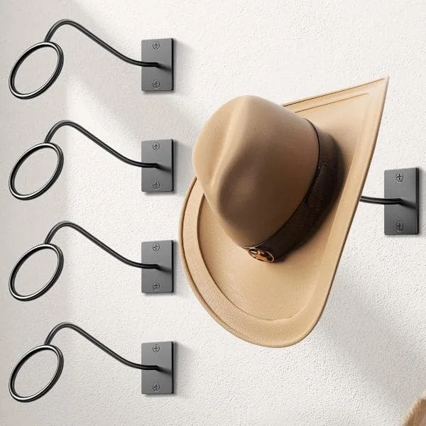 Cowboy Hat Wall Rack, 4-Piece Cowboy Hat Holder, Retro Western Metal Hooks for Cowboy Hats, Suitable for Cowboy Hats, Fedora Hats, Sun Hats