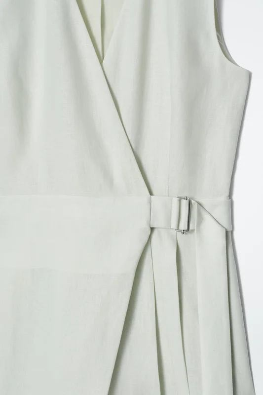 COS Women's Wrap-Front Linen Jumpsuit Dress in Green