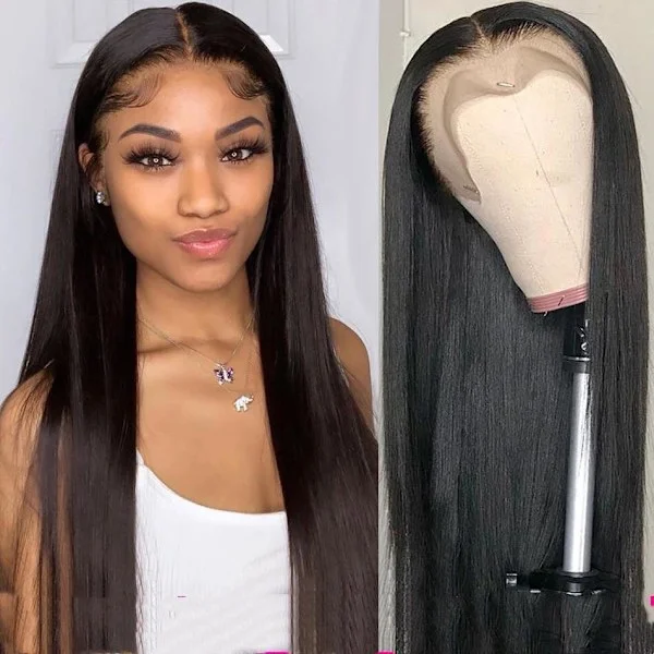 65 cm paryk i ægte hår, glat blonde closure paryk, 180 densitet ægte hår til sorte kvinder, pre-plucked med babyhår