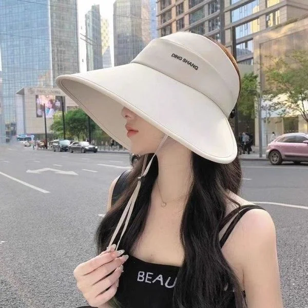 Sammenleggbar caps solhatt dame sommer solhatt med stor brem laget av is - beige