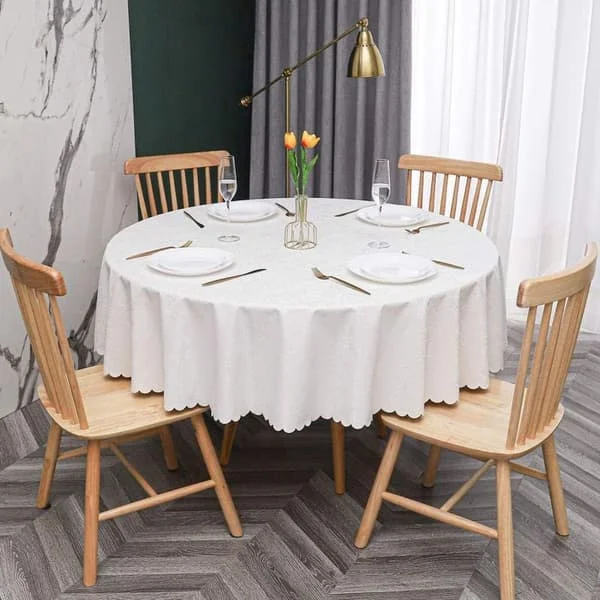 Round PVC Tablecloth Stain-Resistant Waterproof Dining Tablecloth Striped White-140cm White