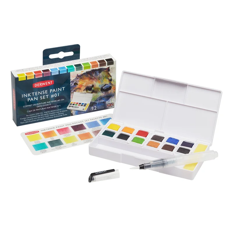 Derwent Inktense Akvarellfärg 12-set halvkoppar