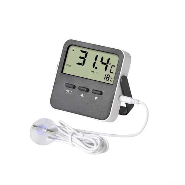 Digitalt termometer hygrometer med høy/lav temperaturalarm, stor innendørs og utendørs skjerm for akvarium, kjøleskap, fryser, -50 til 70 °C