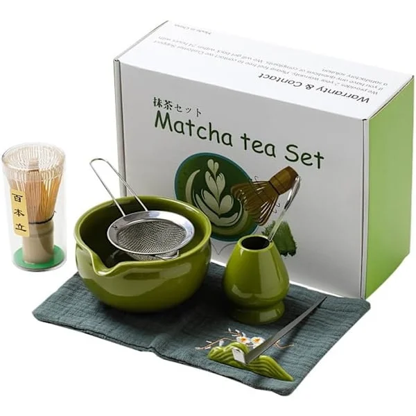 Matcha-lahjasetti - 7-osainen setti - Matcha-aloituspakkaus - Matcha-vispilä - Keraaminen - Bambu - Täydellinen Matcha-setti pakkaus