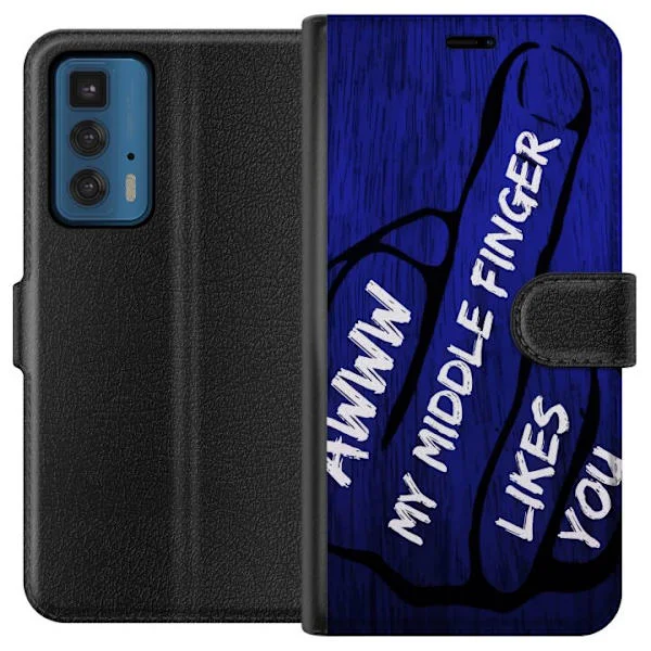 Kompatibelt Plånboksfodral till Motorola Edge 20 Pro Blått textmotiv med attityd och kraftfull typografi som skapar ett djärvt och uttrycksfullt intr