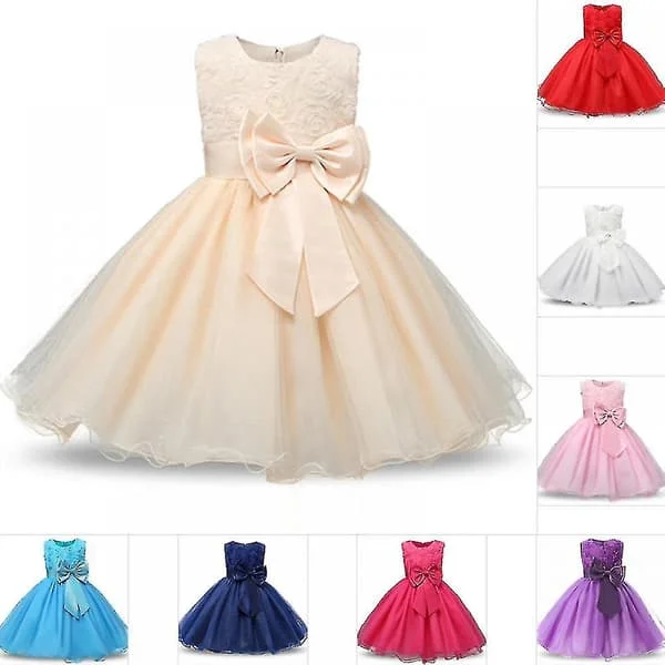 Blomsterflicka Bowknot Tutu Klänning För Barn Baby Prinsessa Bröllop Brudtärna Födelsedagsfest Pageant Dopklänningar