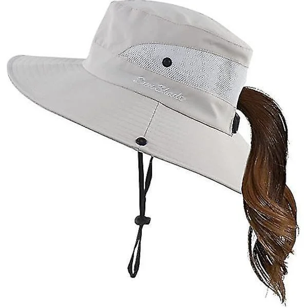Womens Summer Sun Hat Wide Brim Outdoor Uv Protection Hat Foldable Ponytail Bucket Cap For Beach Fishing Hiking