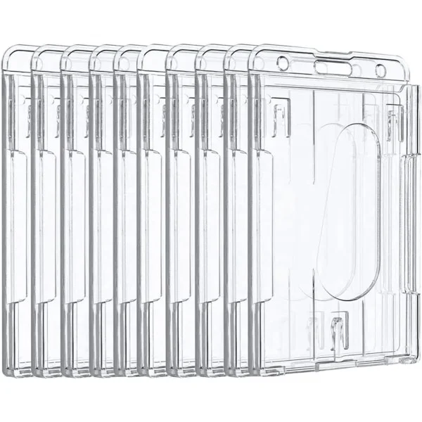 10 stk ID-kortholder i hardplast, 5,8*8,9 cm gjennomsiktig kortholder Kortholder med tommelåpning Vertikal ID-etui for skolekontoret