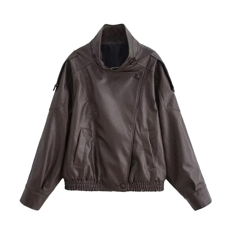 AliExpress - HH 2026 Damen Trend PU-Leder Schwarze Mäntel Stehkragen Langarm Reißverschluss-Jacke Damenmode Vintage High-Street PU-Jacken