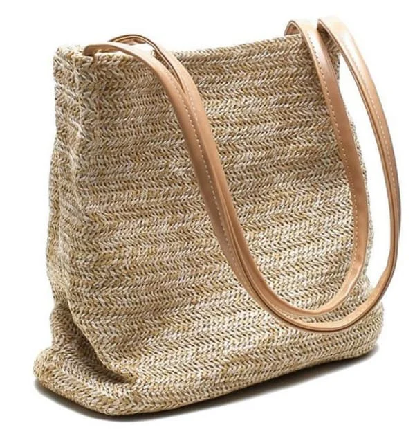 Beach Bag Khaki Women's Large Straw Woven Bag Shoulder Bag Handbag Tote