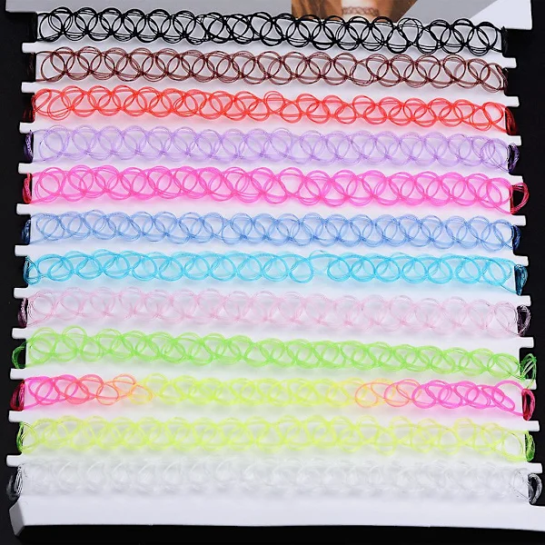 12 st/förpackning Tatuering Halsband Stretch Halsband Svart Vintage Henna Stretch Boho 90-tal Gotisk
