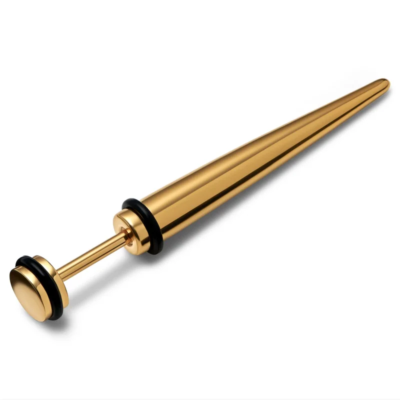 Satago | Faux Écarteur d'Oreille Taper en acier inoxydable doré 6 mm pour hommes - Faux plugs